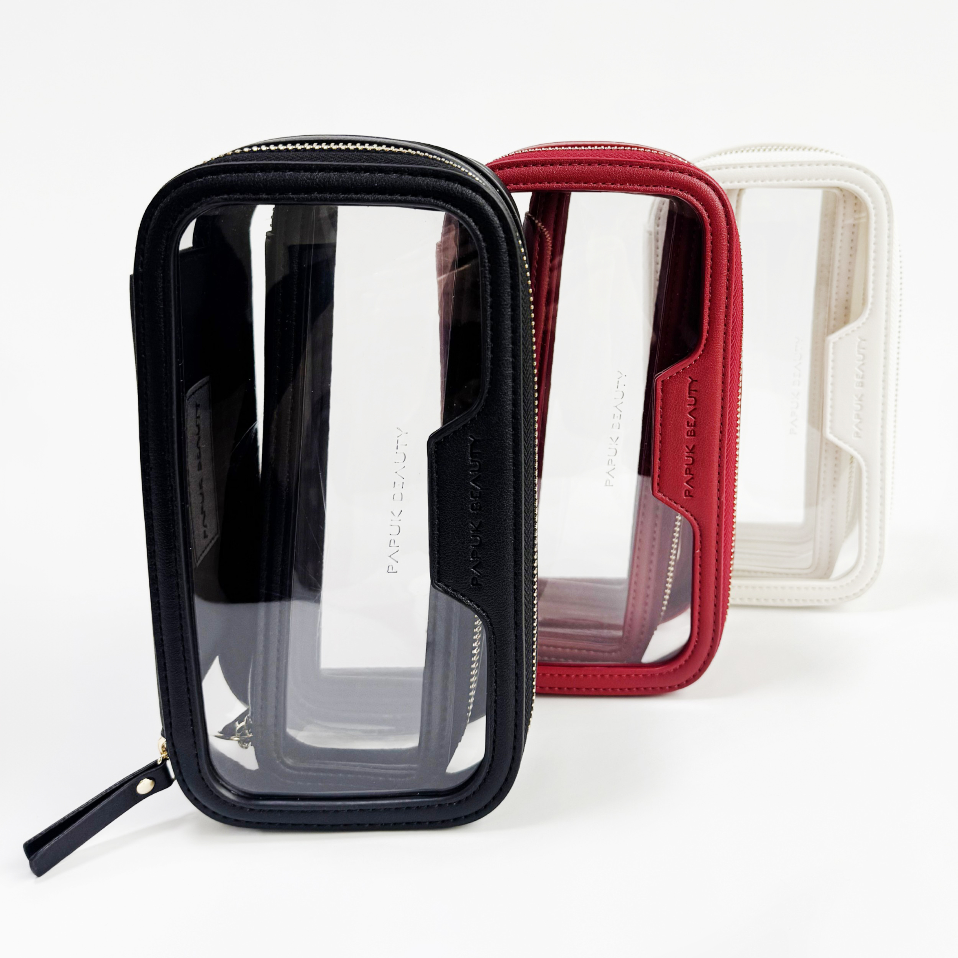 Набор прозрачных косметичек с пеналом, маджента