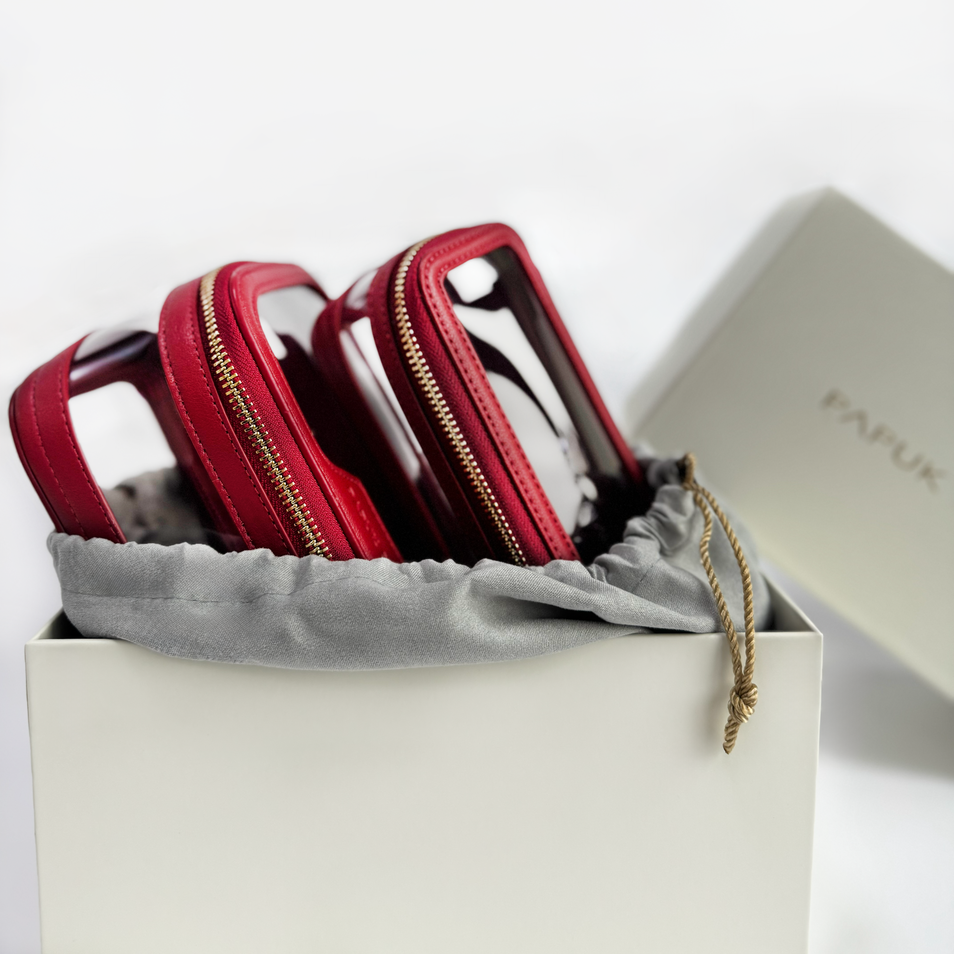 Набор прозрачных косметичек с пеналом, маджента